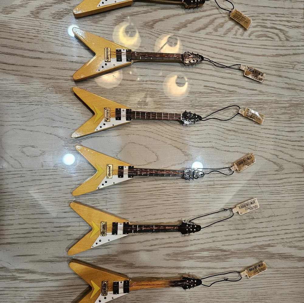 Restoration Hardware set of 6 wooden guitar ornaments
